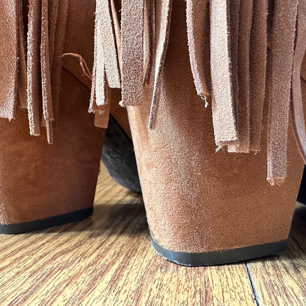 DV by Dolce Vita Tan Suede Fringe Heeled Boots - Picture 12 of 16
